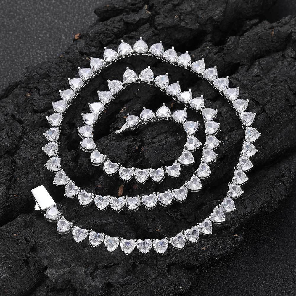6mm Heart Pendant Tennis Chain Necklace Zircon Hip Hop Jewelry Rapper Iced Out Chain | Caratix Jewelry - CaratixJewelry